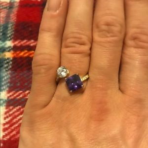 Purple and clear crystal ring